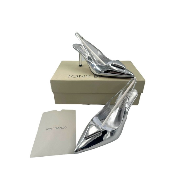 Tony Bianco Bertie Slingback Pump in Silver Shine Sz 5 New - Picture 2 of 12